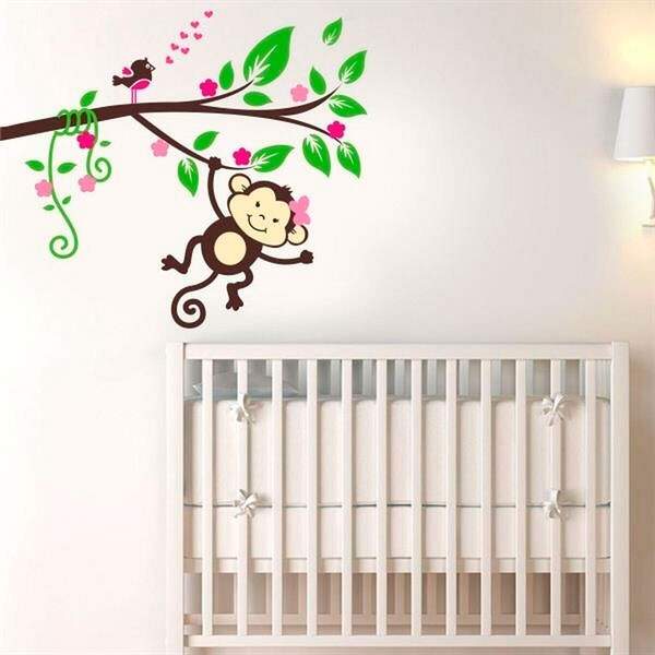 Adesivo De Parede Macaquinha No Galho Com Passaro-g 90x104cm