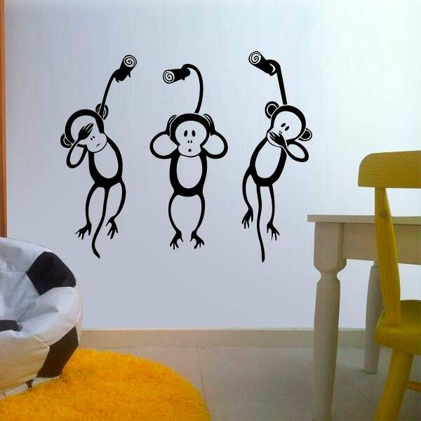 Adesivo De Parede Macaquinho Cego Surdo E Mudo-p 50x41cm