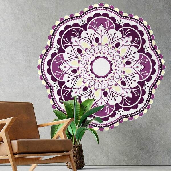 Adesivo De Parede Mandala Amarelo E Roxo-m 60x60cm