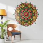 Adesivo De Parede Mandala Bege Rosa E Verde-g 80x80cm