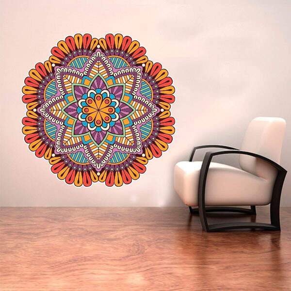 Adesivo De Parede Mandala Colorida 33-m 60x60cm