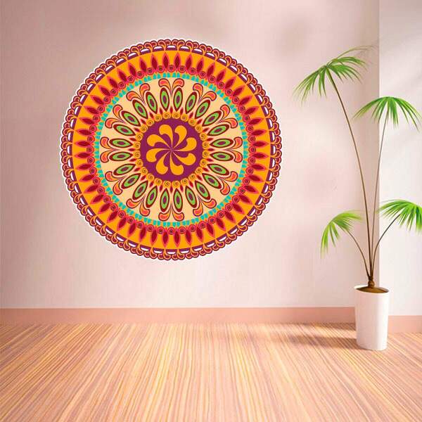 Adesivo De Parede Mandala Colorida 73-g 80x80cm