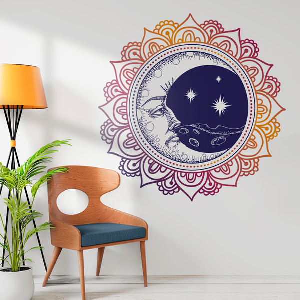 Adesivo De Parede Mandala Colorida Lua-eg 73x73cm