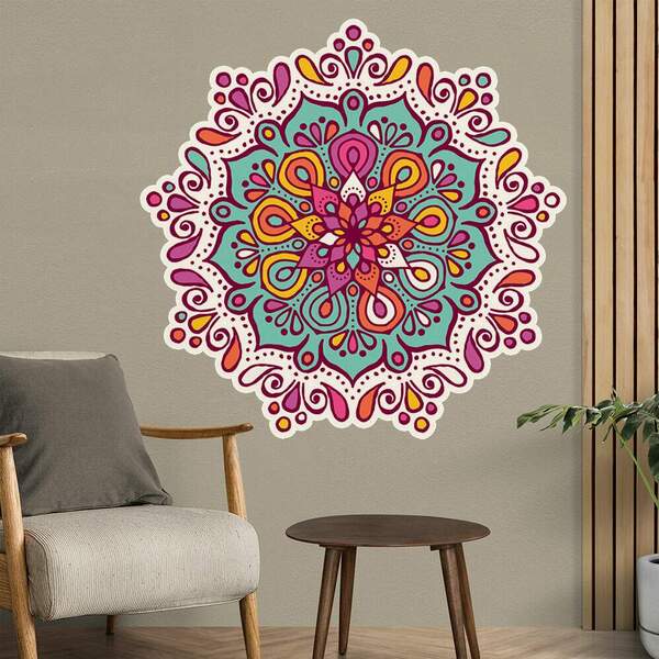 Adesivo De Parede Mandala Colorido Roxo E Azul-g 80x80cm