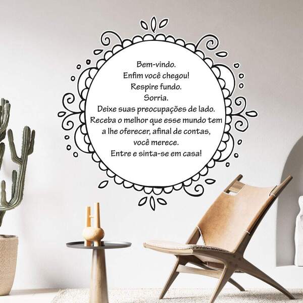 Adesivo De Parede Mandala Cor Única Frase 2-m 80x80cm