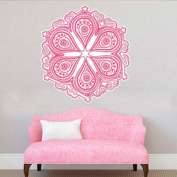 Adesivo De Parede Mandala Cor Única Rosa-m 60x60cm