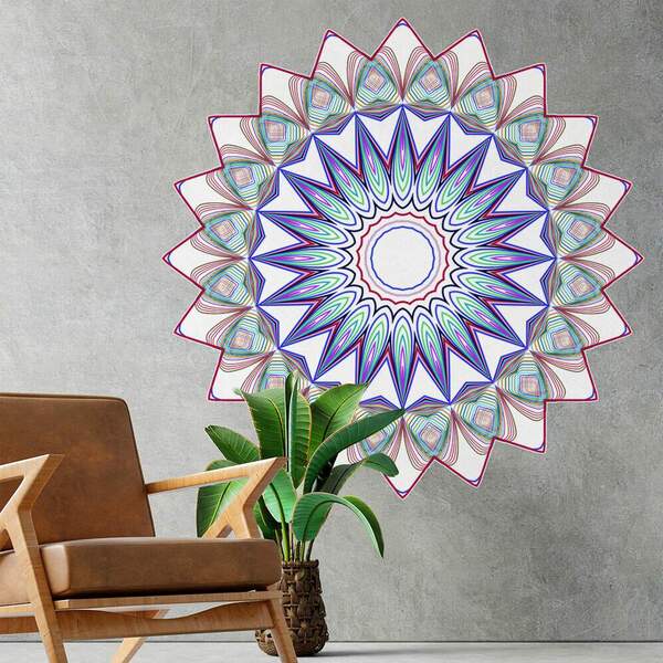 Adesivo De Parede Mandala Lilás Branco E Azul-p 50x50cm