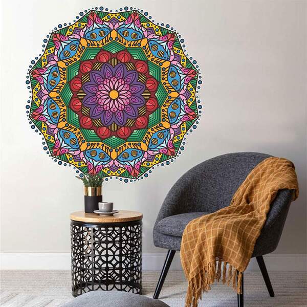 Adesivo De Parede Mandala Vitral Colorido-p 50x50cm