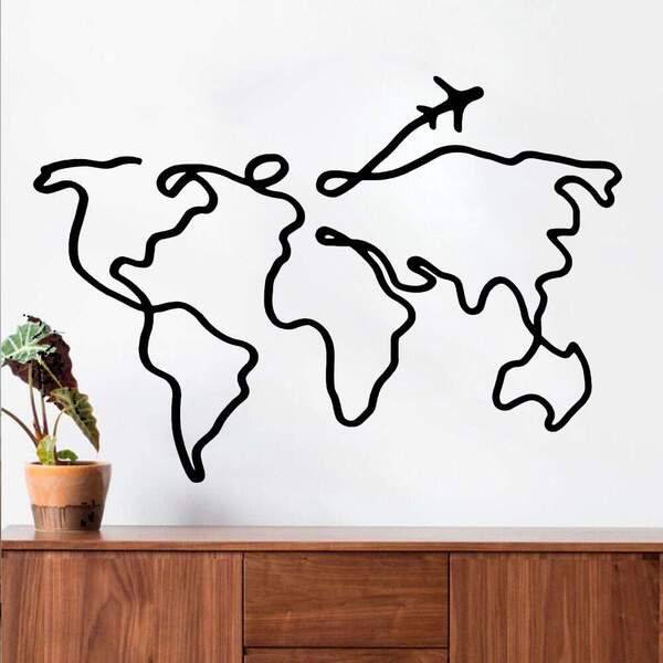 Adesivo De Parede Mapa-múndi Contorno Avião-gig 141x98cm