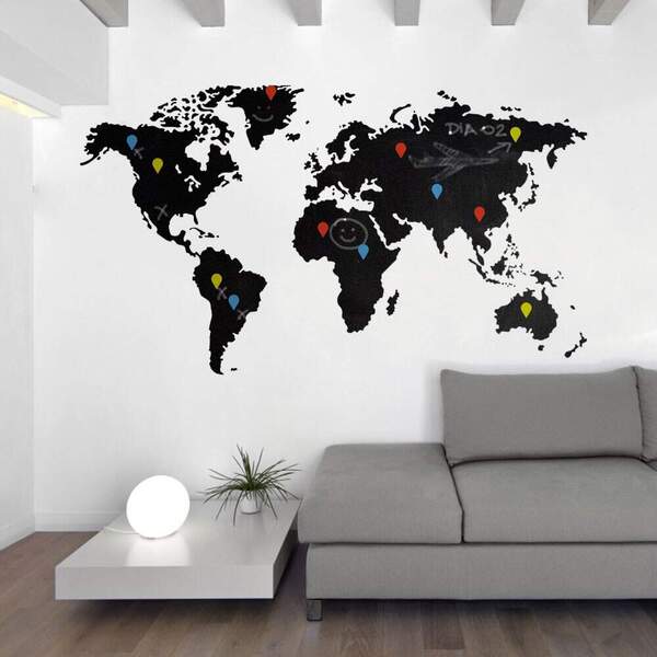 Adesivo De Parede Mapa-múndi De Lousa Preta-es 152x75cm