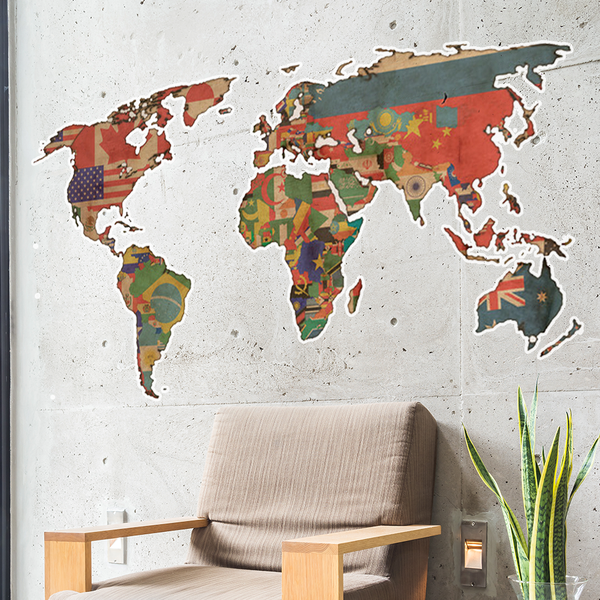 Adesivo De Parede Mapa-múndi Países Suas Bandeiras-p 43x85cm