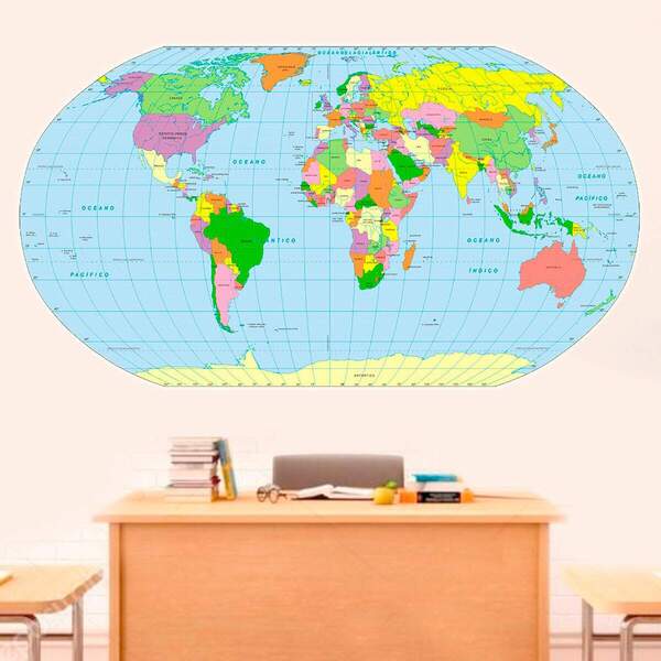 Adesivo De Parede Mapa-múndi Plano-p 100x55cm