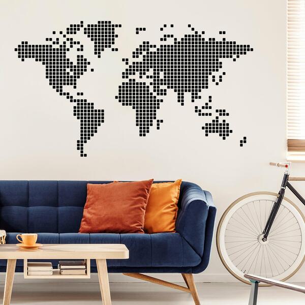 Adesivo De Parede Mapa Mundi Preto Quadriculado 94x54cm