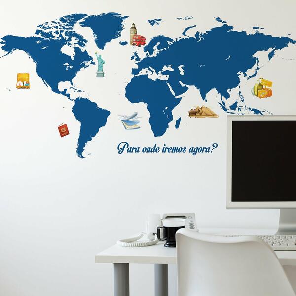 adesivo de parede mapa mundo afora 122x60cm