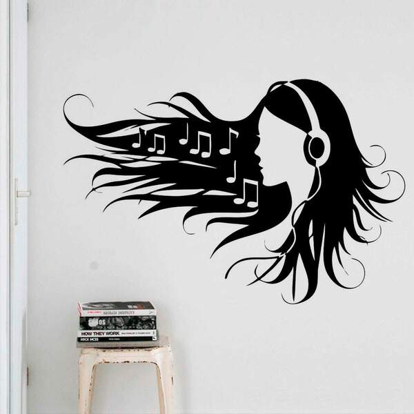 Adesivo De Parede Mulher Notas Musicais-m 58x38cm