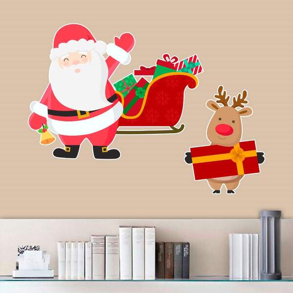 Adesivo De Parede Natal Papei Noel E Rena-eg 95x68cm