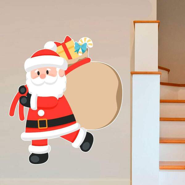 Adesivo De Parede Papai Noel Presentes-eg 95x110cm