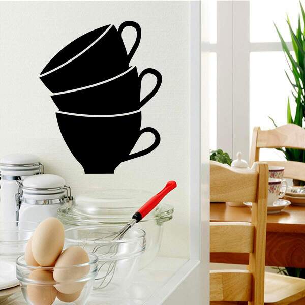 Adesivo De Parede Para Cozinha 3 Xicaras-p 50x40cm