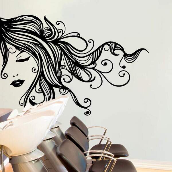 Adesivo De Parede Para Salão De Beleza Cabelo-p 70x48cm