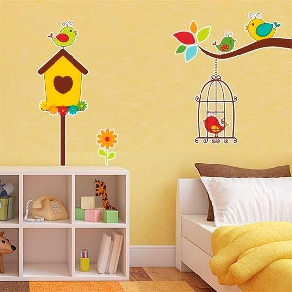 Adesivo De Parede Passarinho No Galho E Casinha-g 90x87cm