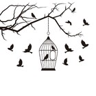 Adesivo De Parede Pássaro E Gaiola