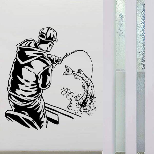 Adesivo De Parede Pescador E Peixe-p 38x41cm