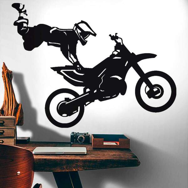 Adesivo De Parede Piloto De Moto Manobra-g 77x58cm