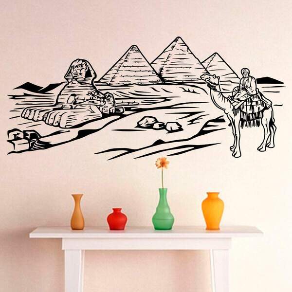 Adesivo De Parede Pirâmides E Esfinge Do Egito-g 170x75cm