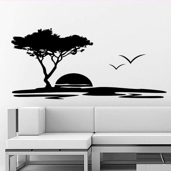 Adesivo De Parede Por Do Sol Com Floral-p 40x87cm