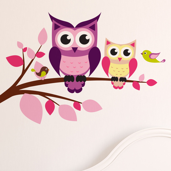 Adesivo de Parede Quarto Infantil Galho Corujas e Pássaros