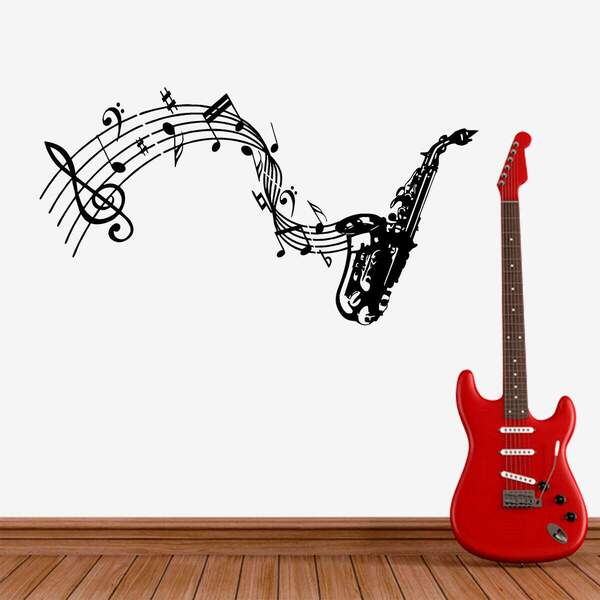 Adesivo De Parede Saxofone Notas Musicais-p 70x38cm