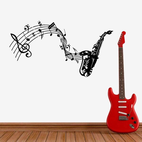 Adesivo De Parede Saxofone Notas Musicais-p 70x38cm