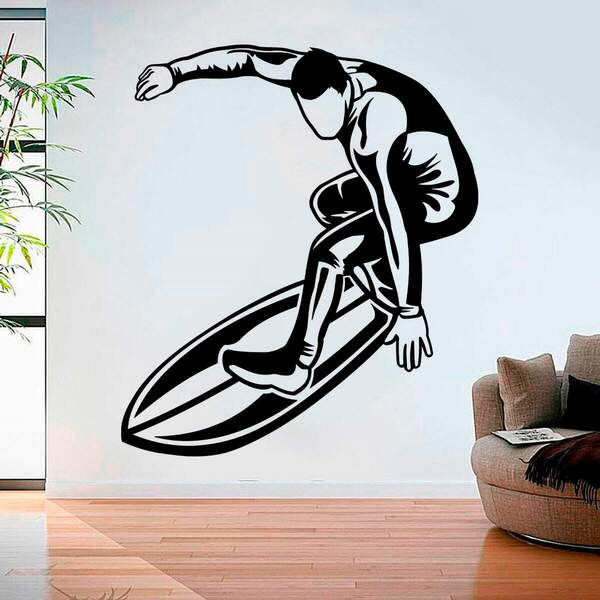 Adesivo De Parede Surfista Na Prancha-m 58x67cm