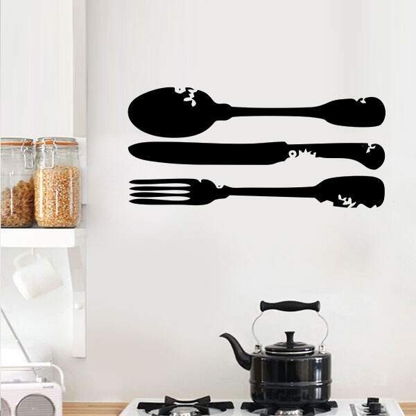 Adesivo De Parede Talheres Colher, Garfo E Faca-en 200x98cm