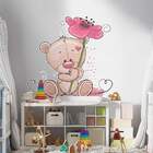 Adesivo De Parede Ursinha Com Flor-p 55x62cm