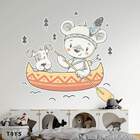Adesivo De Parede Ursinho E Cachorrinho Na Canoa-m 65x64cm