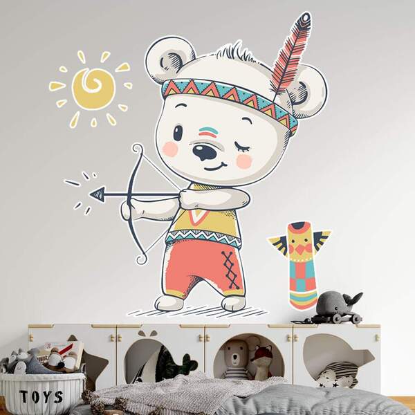 Adesivo De Parede Ursinho Índio Com Arco E Flecha-eg 85x77cm