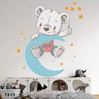 Adesivo De Parede Ursinho Na Lua Com Estrelas-es 100x89cm