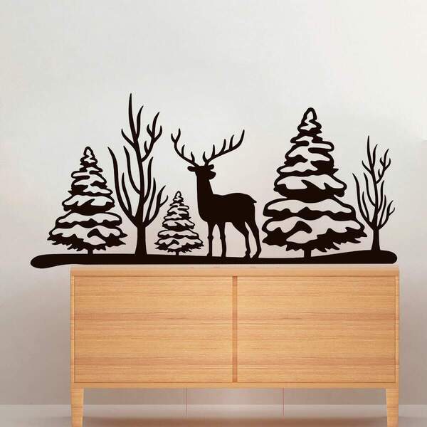 Adesivo De Parede Veado Na Neve-m 58x30cm