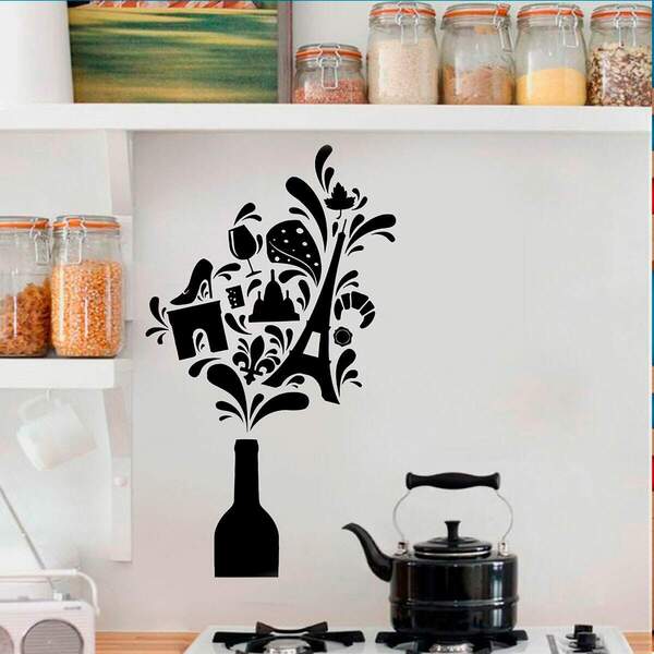 Adesivo De Parede Vinho Ícones Da França-g 48x81cm