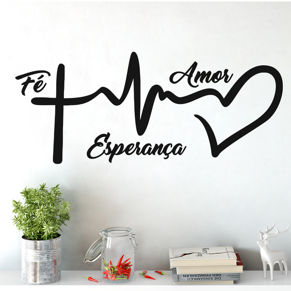 Adesivo De Parede Vinil Decorativo Frase Fé Amor Esperança