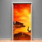 Adesivo De Porta Animais Safári Pôr Do Sol-63x210cm