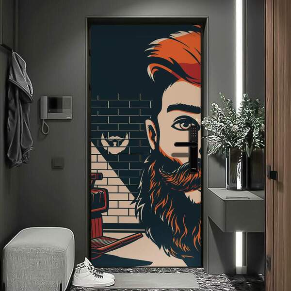 Adesivo De Porta Barbearia Desenho Tijolinho-73x210cm