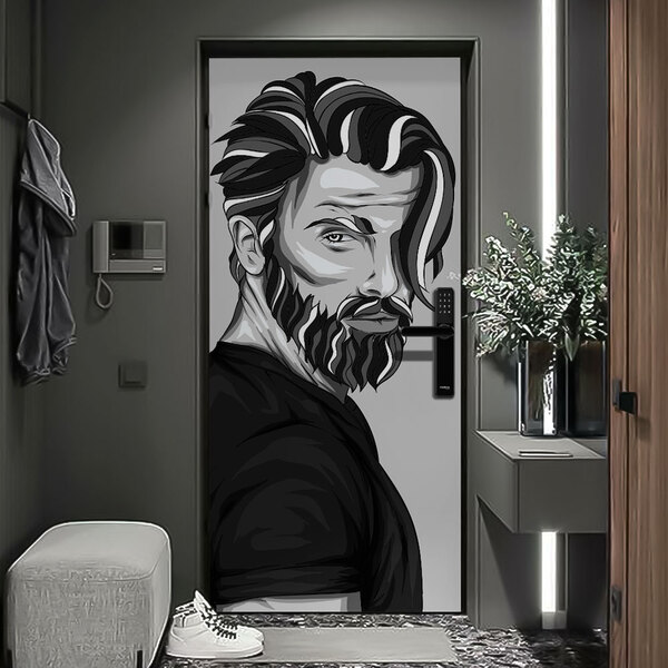 Adesivo De Porta Barbearia Homem Desenhado-73x210cm