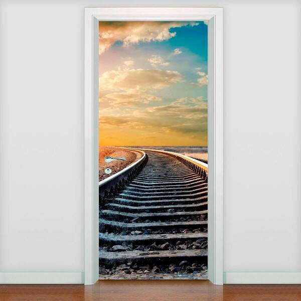 Adesivo De Porta Estradas Caminho Dos Trilhos-83x210cm