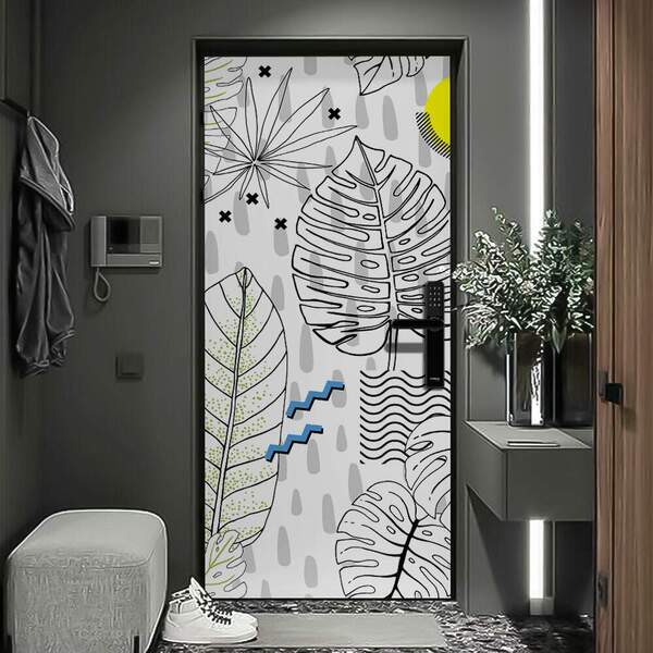 Adesivo De Porta Floral Rabiscos-83x210cm