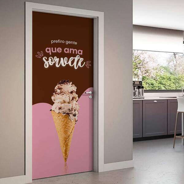 Adesivo De Porta Gente Que Ama Sorvete-93x210cm