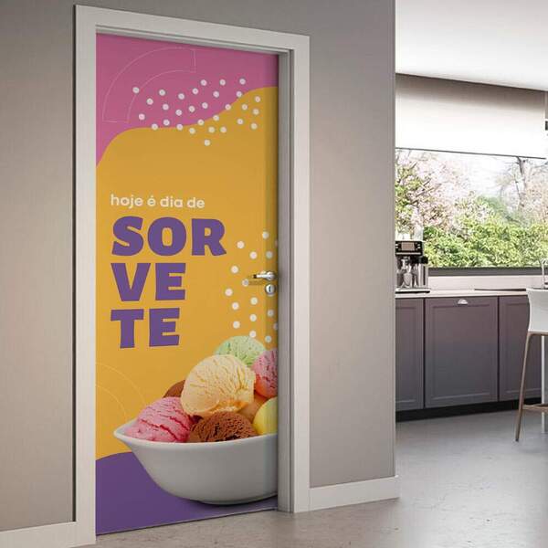Adesivo De Porta Hoje É Dia De Sorvete-73x210cm