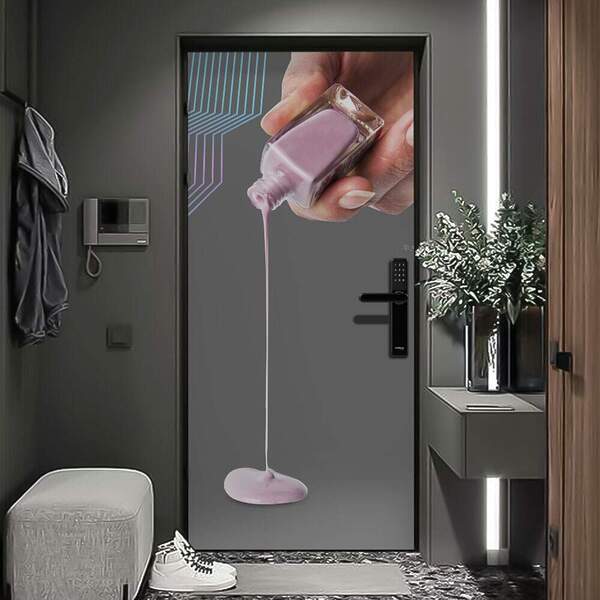 Adesivo De Porta Manicure Esmalte Lilás Escorrendo-63x210cm