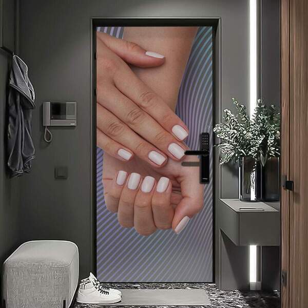 Adesivo De Porta Manicure Mãos Com Unhas Feitas-93x210cm